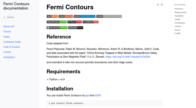 ReadTheDocs Page of Fermi Contours